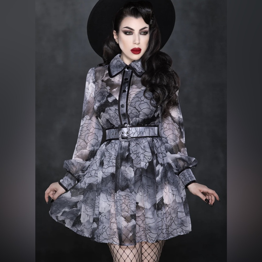 dakota dress - grey floral sheer dress